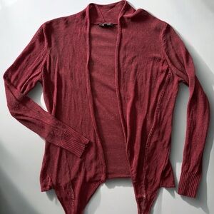 EILEEN FISHER burgundy Italian yarn open-front lightweight cardigan size PP *xsp
